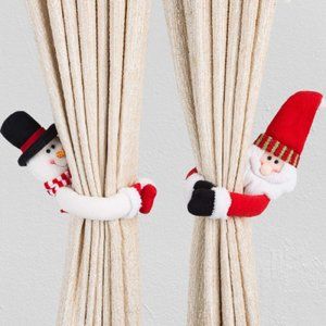 2 Pack Christmas Curtain Buckle Doll Santa & Snowman Decorative doll For Home